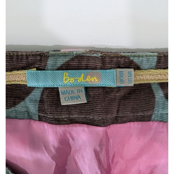 Boden Corduroy Mini Skirt Mint Green Brown Pink Polka Dot Pockets - Picture 4 of 9